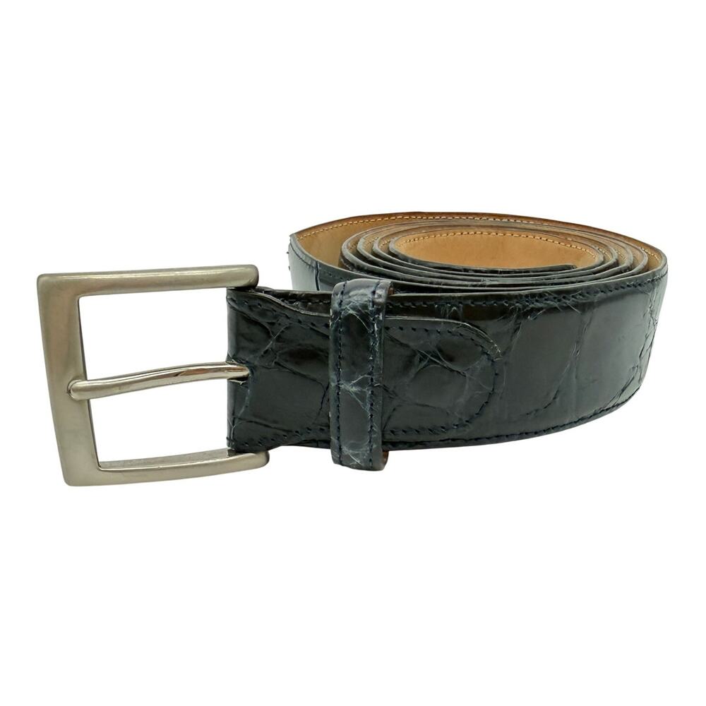 Genuine Alligator Belt Dark Navy Blue Made in Italy Solid Brass Buckle Fa.Cri